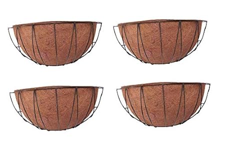 ECOPAL - Wall Mounting Metal Plain Planter pots with Coir Fiber Liner - 10 INCH - 4 Pieces Coir Wall Hanging Basket