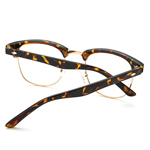 Pro Acme Vintage Inspired Semi-Rimless Clubmaster Clear Lens Glasses Frame Horn Rimmed (Tortoise)