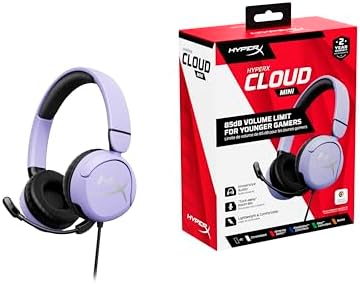 HyperX Cloud Mini - Fones de ouvido para jogos com fio para crianças, limite de volume 85dB, para PC / Switch / PS / Chromebook / Xbox / Mobile, Lavanda