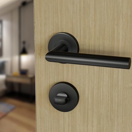 1 Pack of HENYIN Stainless Steel Door Lever Handle with Bathroom Knob,Mortise Door Lock handle,Black Color (SO2-103BK-B)