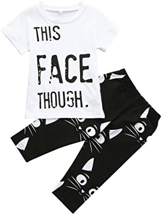 TATGB Toddler Kids Baby Girls Boys Tops T Shirt Cartoon Cat Pants Outfits Set