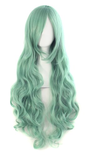 Mapofbeauty 32" 80cm gray green long hair curly wa…