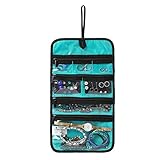 BAGSMART Hanging Travel Jewelry Roll Bag with Zippered Compartments for Earrings & Necklaces & Ring, Blue