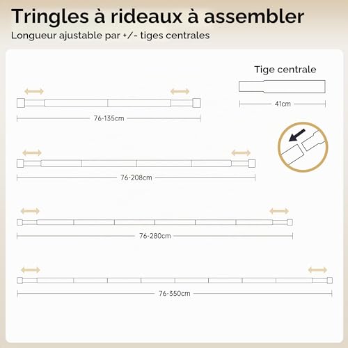 76-280cm Extendable Curtain Rods, 19mm Diameter Adjustable with Eyelet Finials, Elegant Bedroom Decorative Rods
