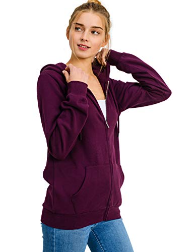 Women's Basic Oversized Fleece Full-Zip Hooded Jacket, Plum, X-Small