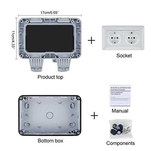 Außensteckdose Aufputz 2fach,Komake Wandsteckdose für Außenbereich, IP66 Wetterfest Staubdicht Steckdose,Outdoor… – Bild 4