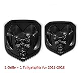 2pcs OEM Front Grille EMBLEM and Rear Tailgate BADGE 3D Skull Replacement for Ram 1500 2500 3500 Black fit 2013-2018