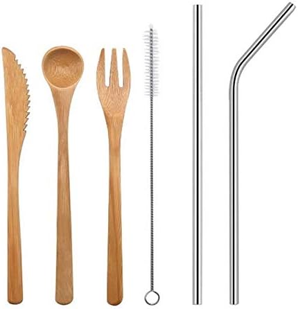 Natural Cutlery Set - Reusable Wooden Utensil Set to Reduce Plastic to Zero Waste - Portable Flatware Set as an Eco-Friendly Alternative to Disposable Cutlery - Case, Bamboo Wooden Cutlery Set (B)