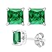 FANTOM Sterling Silver 925 Princess Green Simulated Emerald Cubic Zirconia Stud Earrings 2.00 Carat