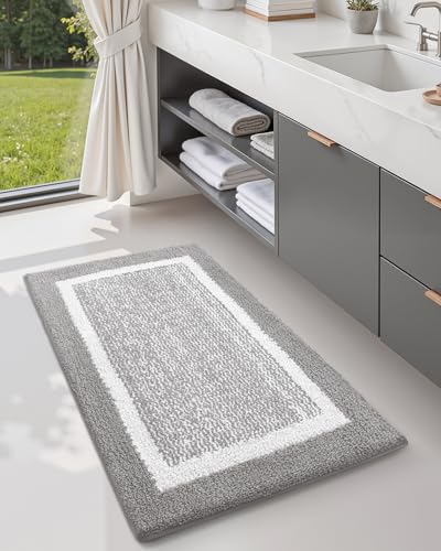 Color&Geometry Absorbent Bath Mat 50 x 75 cm, Soft Bathroom Mat Non Slip, Machine Washable Bathroom Rug, Bathmat Bath Mats for Bathroom Bathtub (Grey)