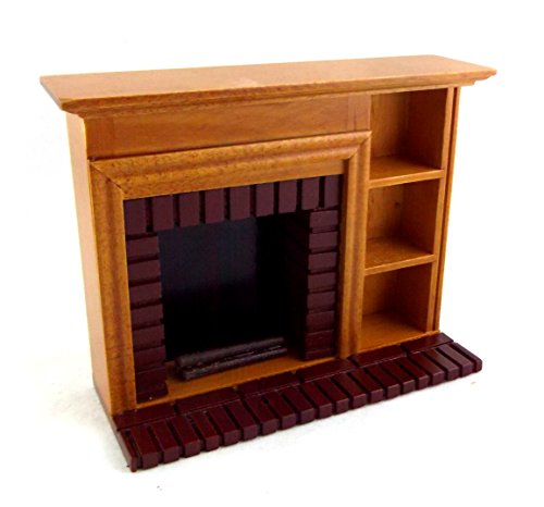 Dollhouse Miniature Furniture Walnut Red Brick Fireplace with Shelves
