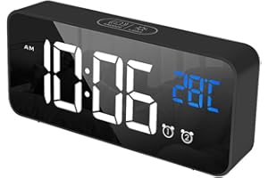 Portable Digital Alarm Clock with USB Rechargeable Battery, Large LED Display, ABS Travel Clock for Bedroom/Office, Silver/Bl