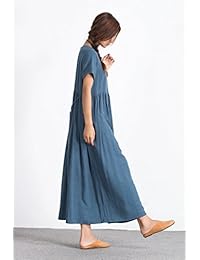 Sellse - Vestido largo de algodón para mujer, de lino, suelto, para verano, informal, talla grande