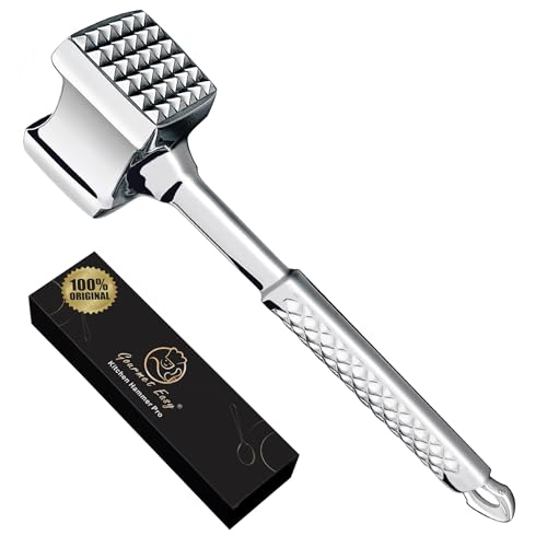 Stainless Steel Meat Tenderizer - Professional Double Sided Meat Hammer - Dishwasher Safe - Ideal for Cutlets, Chops, Steaks - Mallet by Gourmet Easy