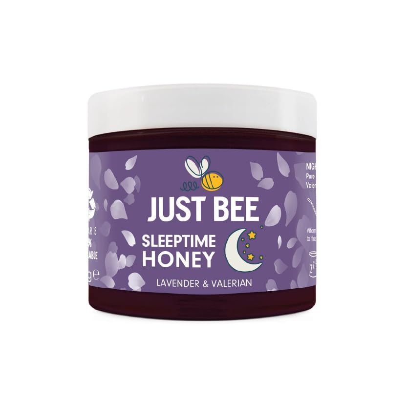 Just Bee Sleeptime Honey (260g) | Pure natural honey with Lavender flavour, Valerian Root and Vitamin B | Raw and Unpasteurised | Vitamin Rich | For Nightly Bedtime Routine