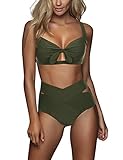 FeelinGirl Women's Sexy Criss Cross High Waist Bandage 2PCS Bikini Set Swimsuit,Atrovirens,M(US8-10)