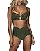 FeelinGirl Women's Sexy Criss Cross High Waist Bandage 2PCS Bikini Set Swimsuit,Atrovirens,M(US8-10)