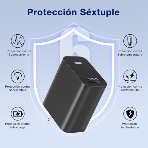 1 Hora PD 30W Cargador Tipo C - Cargador Carga Rápida con 1M 3A Cable USB C a C - Compatible con iP16/16P/16PM/15/15P/15PM, Samsung Galaxy A55/S23/Note10/S20 Ultra/S10/S9/S8, Xiaomi (Negro)