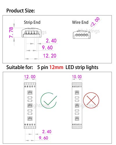 Alightings LED Connector 5 Pin for 12mm RGBW Waterproof LED Strip Lights- Strip to Wire Quick Connection, 20 - 18 AWG Wire No Stripping