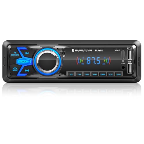 Wistrue Bluetooth Car Stereo, 1 DIN FM Radio Car Radio MP3 Player, Supports 2 USB / Quick Charging/SD/AUX/Remote Control/Support iOS/Android