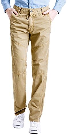 Finrosy Men's 100% Cotton Casual Pants Relaxed Fit Wild Solid Cargo Pants with Multi-pockets Khaki 31W