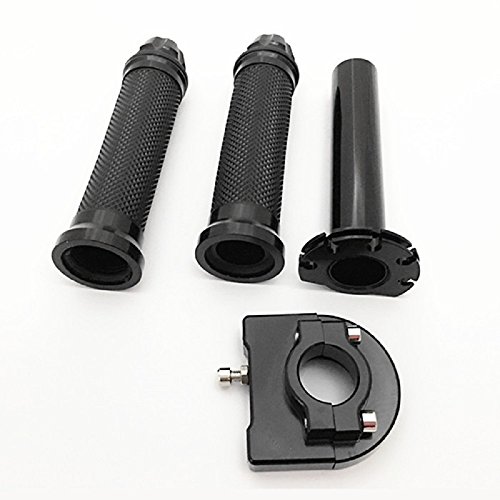 E-Bro Aluminum Motorcycle Handlebar Rubber Gel Hand Grips (Black+Throttle Tube)