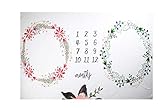 Baby Monthly Milestone Blanket Photography Prop for Newborn Twins or Unisex | Fold One Side for Boy or Girl Only | Floral Wreath Included