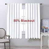 NICETOWM Window Treatment Curtain Panels - (White Color) W52 x L63, Two Pieces, Semi Blackout Window Treatment Drape Panel for Kids Bedroom