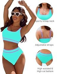 BMJL Womens Tummy Control Swimsuit High Waisted Two