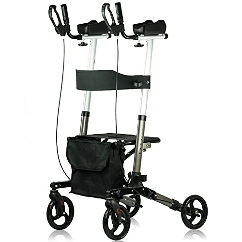 WINLOVE Upright Rollator Walkers for Seniors Standup Folding Mobility Walking Aid with Armrests and Adults Tie