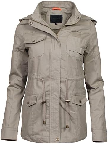 'Miss London Women\'s Military Anorak Safari Hoodie Jacket, Barley, Large'
