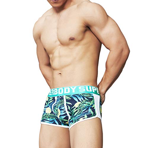 charmsamx Mens Seamless Stretch Boxer Briefs Soft Polyester Boxer Briefs Comfortable Breathable Underwear No Ride-up Underpants, Green, L