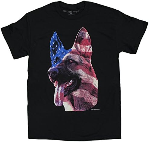 Men's Patriotic Dog Lovers German Shepherd USA Flag Dog T-Shirt (Large)