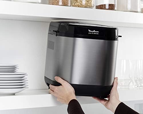 Moulinex Pain et Delices Machine à pain 1Kg 720W  20 programmes automatiques Programme sans gluten Programme yaourt Pain maison Pizza Pâte Confiture Porridge Yaourt Fromage frais Noir Inox OW240E30