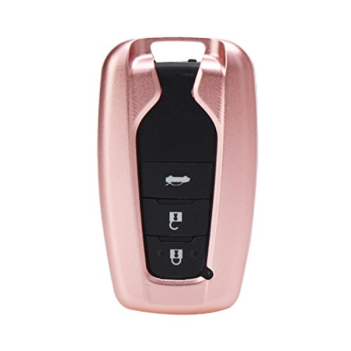 [M.JVisun] Key Fob Cover For Toyota Key Fob Remote Key, Fits Toyota Camry 2018 Toyota C-HR Smart Keyless Start Stop Engine Car Key, Aircraft Aluminum Key Fob Case + Genuine Leather Keychain - RoseGold