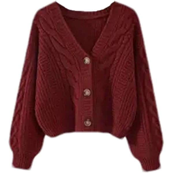 Women Casual Gold Button Down Cardigan Chunky Knit Long