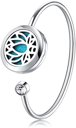 Mesinya Men Women Girl Boy's Gift 316L Stainless Steel Aromatherapy Essential Oil Diffuser Bracelet Locket Bangle (Lotus 1'')