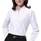 Dioufond Women V-Neck Long Sleeve Button Down Shirt Formal Work Wear Blouse Tops(US M,White)