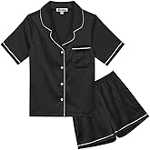 Jxstar Girls Boys Satin Pajamas Sets Kids Silk Button-Down PJS Summer Lounge Sets Sleepwear