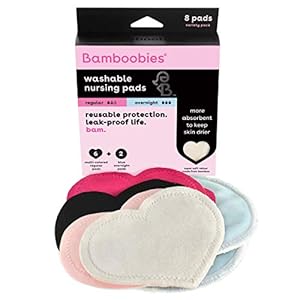 Bamboobies Women’s Nursing Pads, Reusable and Washable, Multi-Color, 3 Regular Pairs and 1 Overnight Pair, Leak-Proof…