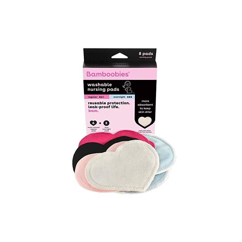 Bamboobies Women’s Nursing Pads, Reusable and Washable, Multi-Color, 3 Regular Pairs and 1 Overnight Pair, Leak-Proof…