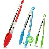 Walfos BPA Free Food Tongs With Silicone Tip, Premium Sturdy 12-inch ，9-inch And 7-inch Stainless-Steel Locking Kitchen Tongs For Cooking, Barbecue, Salad, Grilling, Frying, Set Of 3