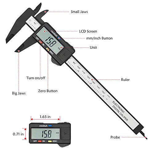 HIGO Digital Caliper, 6 Inch Plastic Electronic Vernier Caliper with Large LCD Screen, Auto-off Feature Inch/Millimeter Conversion