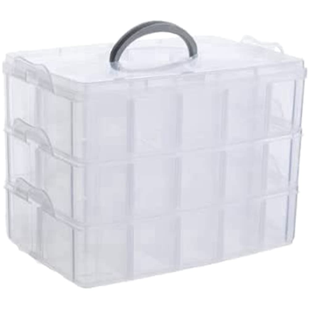 Qezodsx Stackable 3-Tier Clear Plastic Organizer Multi Layer Storage Box with 30 Adjustable Compartments