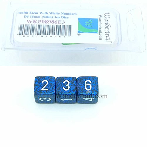 Stealth Elemental Dice with White Numbers D6 16mm (5/8in) Pack of 3 Wondertrail WKP08986E3