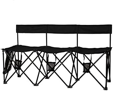 Sportify Deluxe 3 Seater Ergo-Back Foldable Bench with Drink Holders &amp; Gear Pocket (Black)