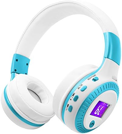 Over Ear Headphones Kids Bluetooth Wireless Portable On Ear Headsets Foldable with Microphone Support Hands-free LED Display Screen for Child Girls Boys Adults Cell Phones (White Blue)