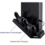 [UPDATED Vertical Stand Charger for PS4 / PS4 Pro / PS4 Slim] KINGTOP PS4 / PS4 Pro / PS4 Slim Dual Controller Charging Station with Cooling Fan for Sony Playstation 4 Dualshock 4 Pro Game Console