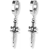 316L Stainless Steel Dagger Huggie Hoop Dangling Earrings, Sold as a Pair