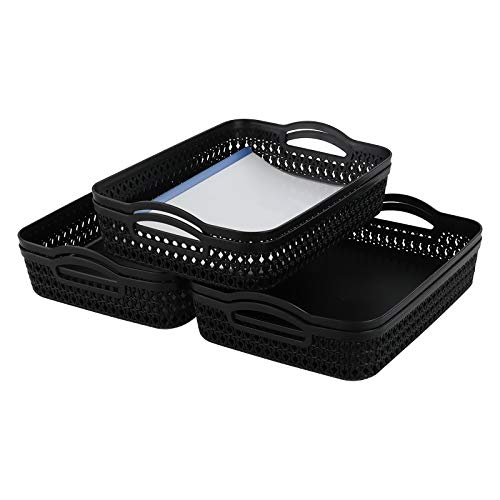 Rinboat Large Plastic Shallow Storage Baskets Trays, 12.99" x 9.84" x 2